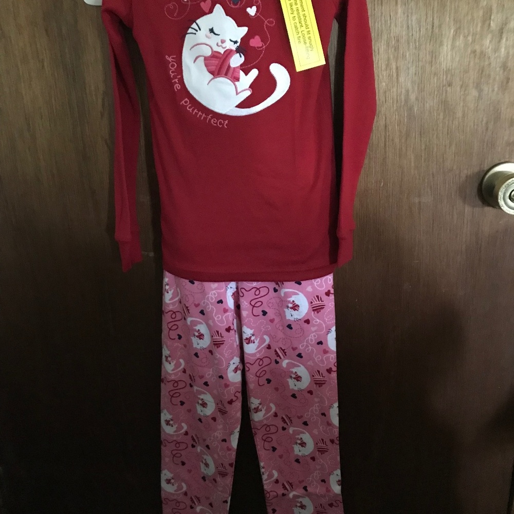 NEW Gymboree Kitten Cat 2pc Red and Pink Kids Pajamas Girls Size 8